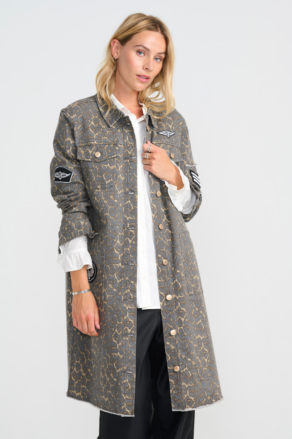 Foxy Leopard Long Jacket - Grey Leo