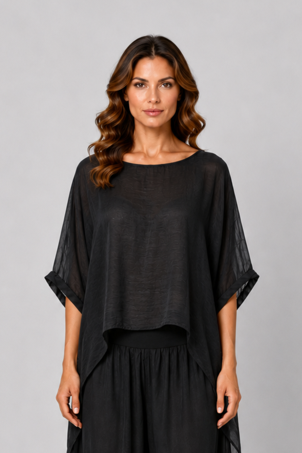 Silky bat Blouse - Black