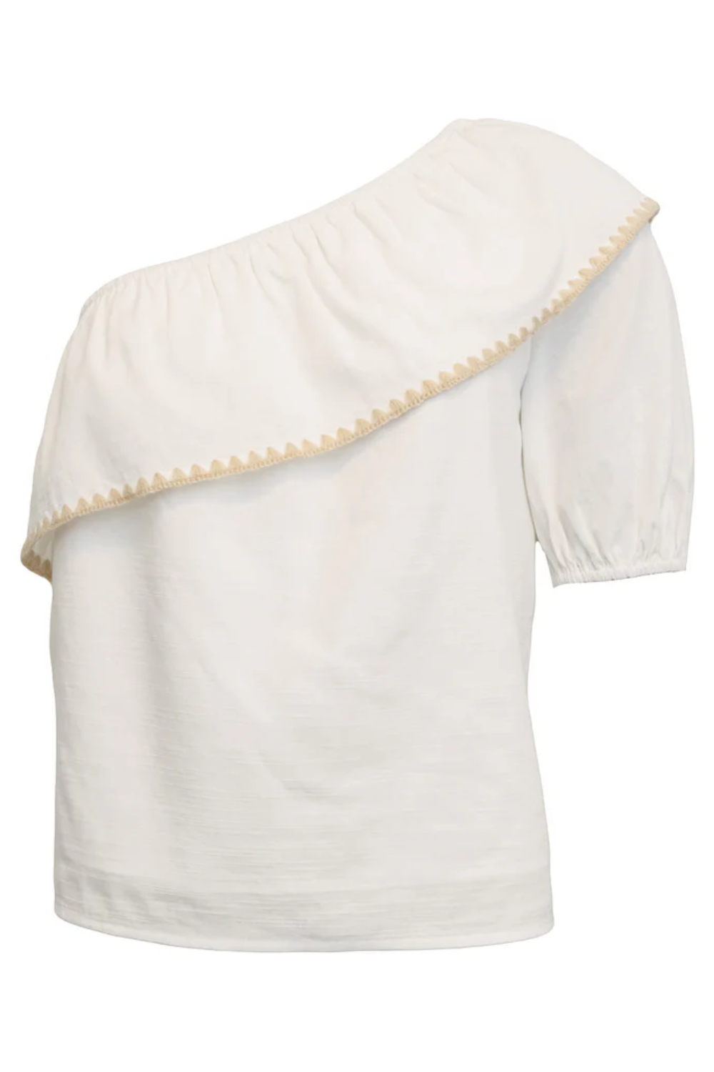 Beckie Off Shoulder Blus - Vit Med Sandfärgad