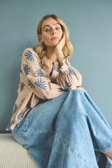 Miley Blouse - Sand/Blue Pattern