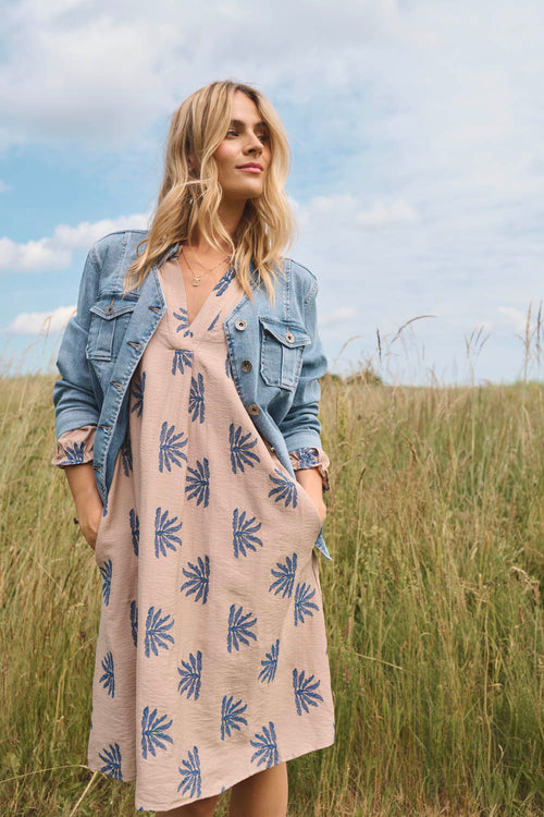 Miley Dress - Sand/Blue Pattern