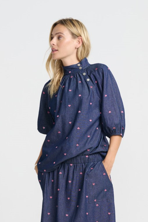 Tatum Blouse - Denim Heart