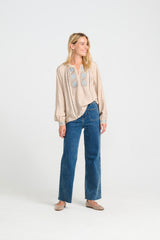 Emilie Shirt - Sand W/Embrodery