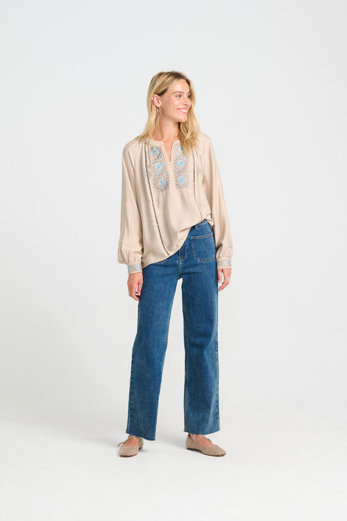 Emilie Shirt - Sand W/Embrodery