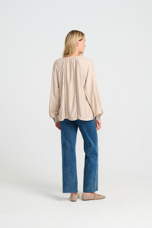 Emilie Shirt - Sand W/Embrodery