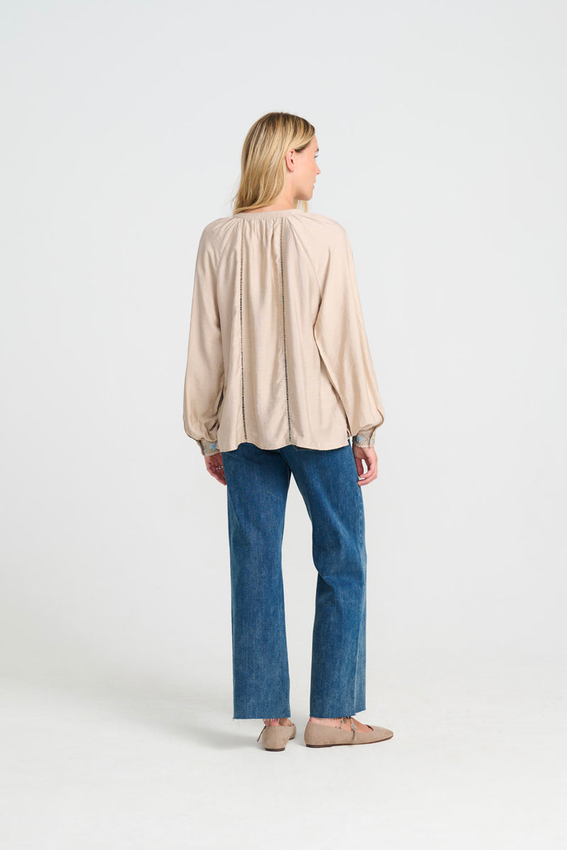 Emilie Shirt - Sand W/Embrodery