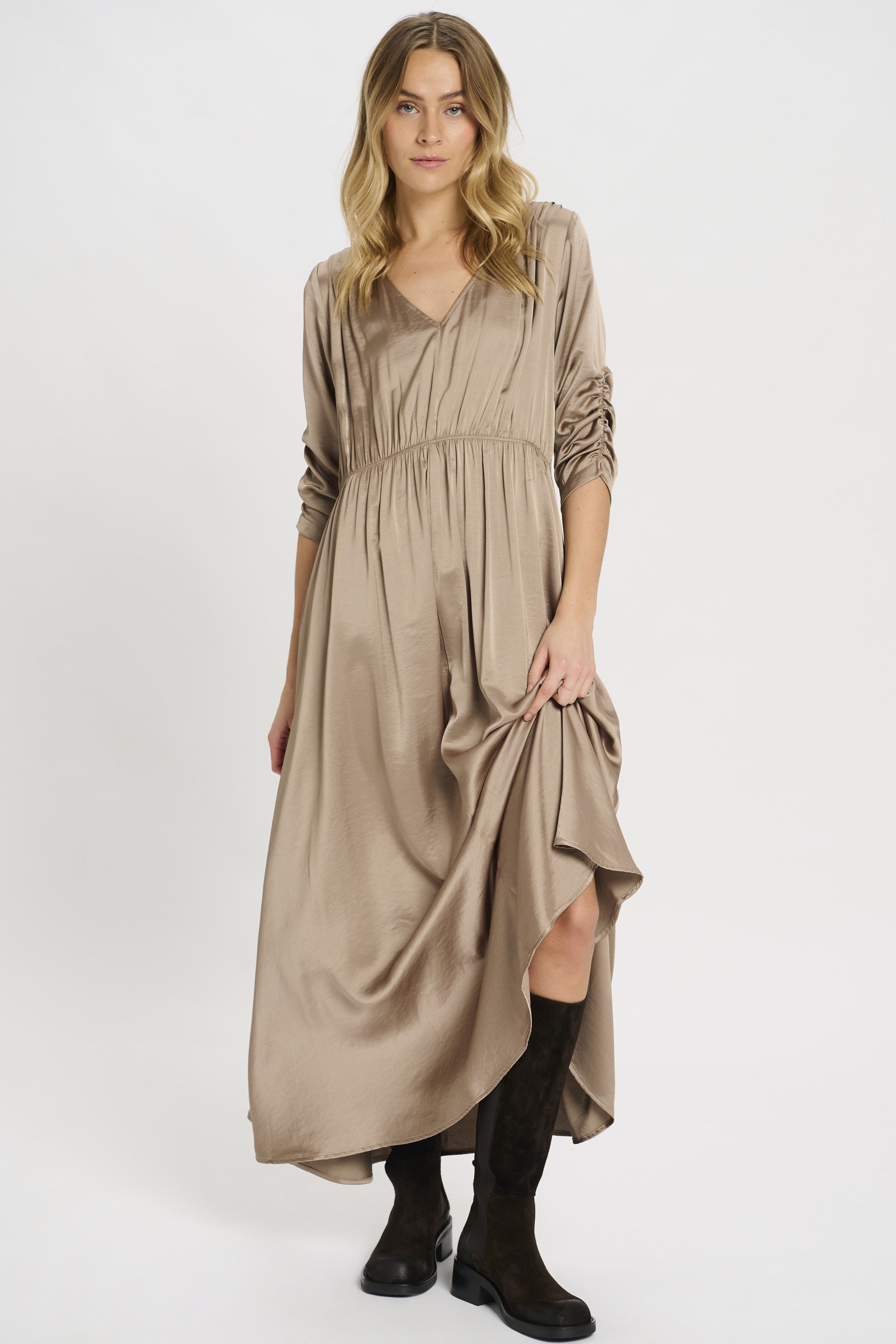 Clip Long Dress - Dark sand