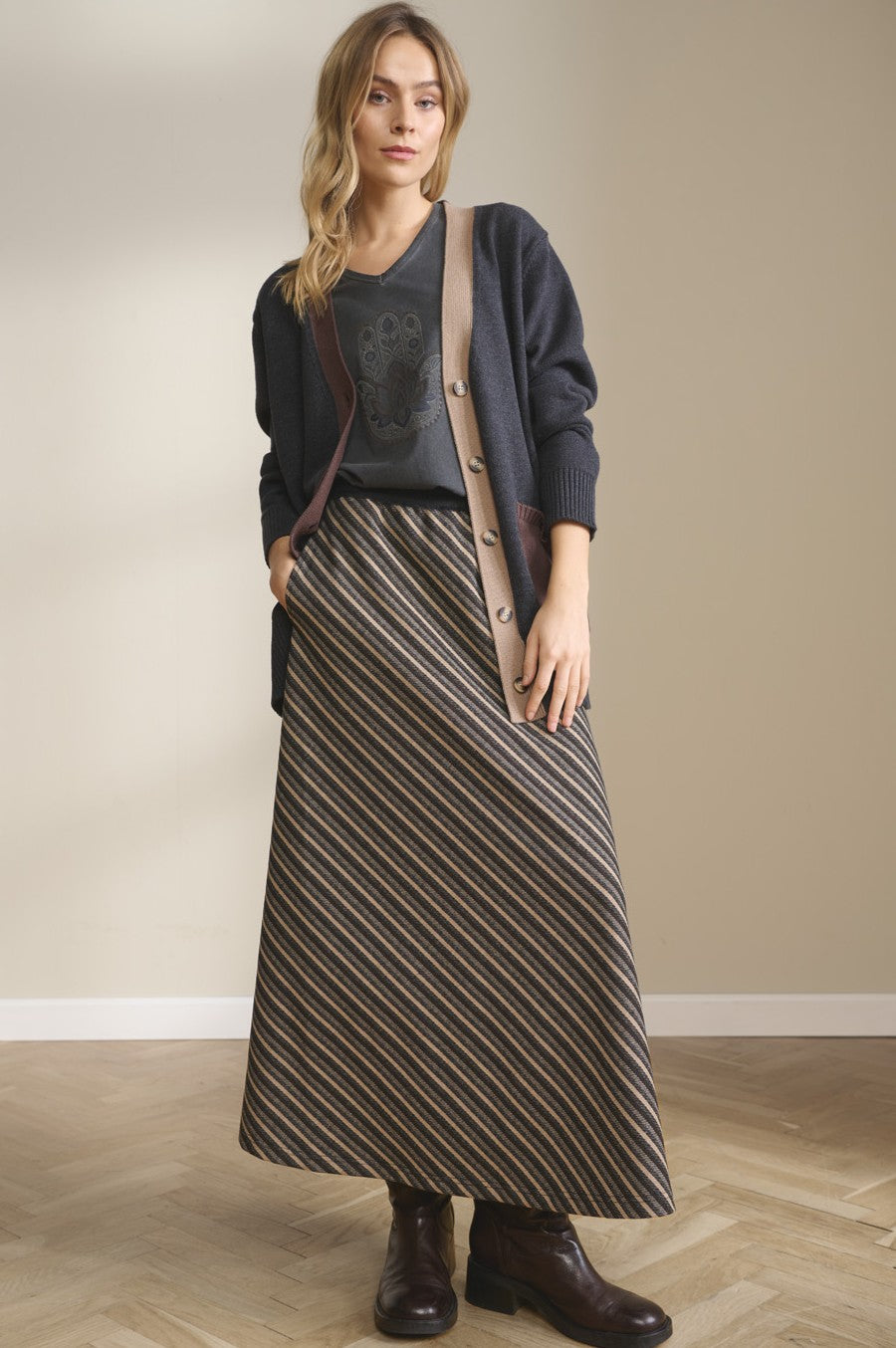 Kelly Skirt - Choco Stripe