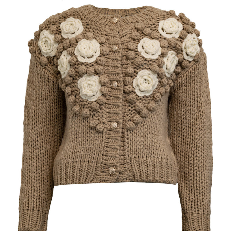 Costamani Albi Knit Cardigan Knits Tan Flower