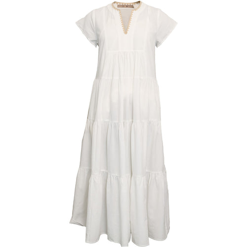 Beckie Long Dress - White W/Sand