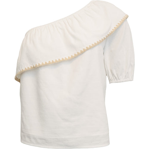 Beckie Off Shoulder Blouse - White W/Sand