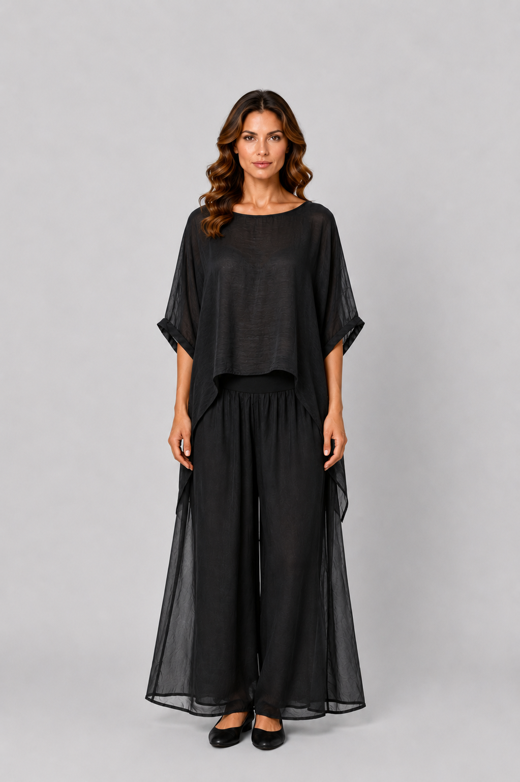 Silky bat Blouse - Black