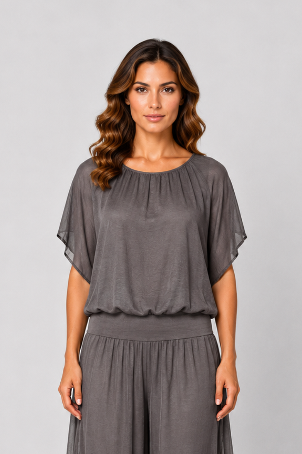 Costamani Silky ss Blouse Blouse Grey